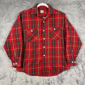 Vintage Penneys Big Mac Flannel Shirt Red Plaid Sanforized Mens Medium 50s 60s